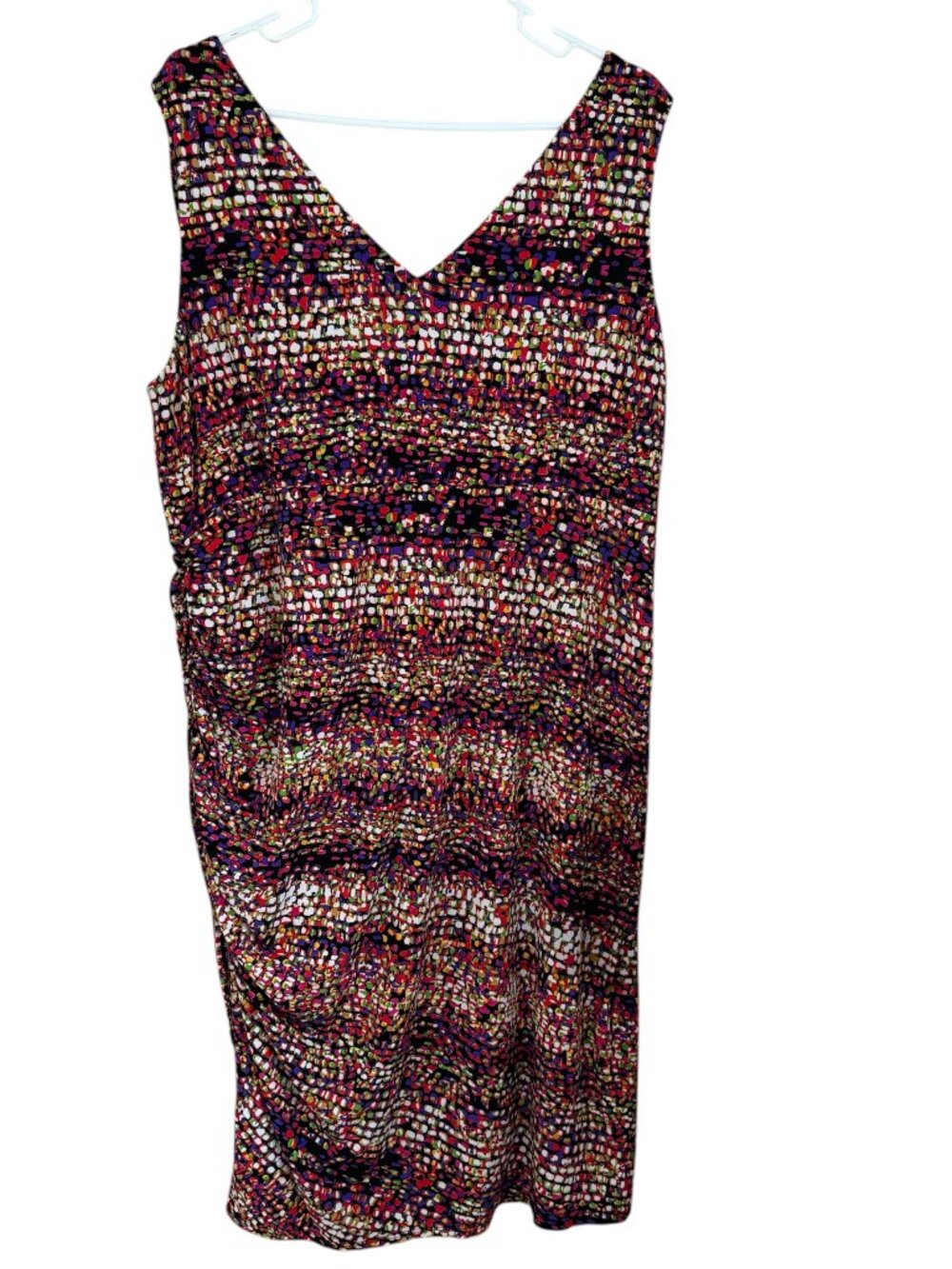 Alfani Mosaic Faux Wrap Dress 18W Sleeveless V-Neck Ruched Artsy Office Cocktail - Picture 2 of 7